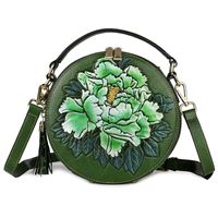 Genuine Leather Embossed Ladies Handbag Round Bucket Bag Tassel Small Round Bag sku image 3