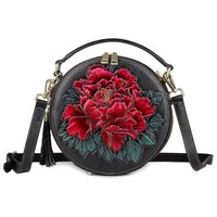 Genuine Leather Embossed Ladies Handbag Round Bucket Bag Tassel Small Round Bag sku image 5