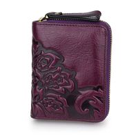 Multifunctional Embossed Wallet New First Layer Oil Wax Leather Ladies Short Wallet sku image 1