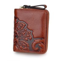 Multifunctional Embossed Wallet New First Layer Oil Wax Leather Ladies Short Wallet sku image 5