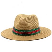Fashion Outdoor Seaside Sun Shade Fashion Panama Straw Hat Rhinestone Beach Hats sku image 5