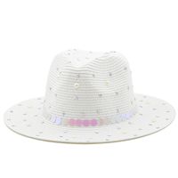 Fashion Outdoor Beach Sun Shade Jazz Straw Hat Pearl Panama Straw Hat sku image 1