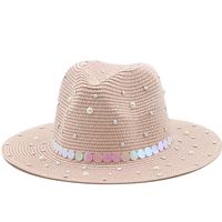 Fashion Outdoor Beach Sun Shade Jazz Straw Hat Pearl Panama Straw Hat sku image 3