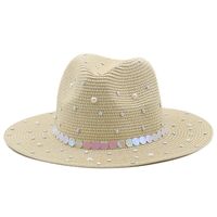Fashion Outdoor Beach Sun Shade Jazz Straw Hat Pearl Panama Straw Hat sku image 5