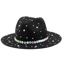 Fashion Outdoor Beach Sun Shade Jazz Straw Hat Pearl Panama Straw Hat sku image 6