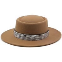 Fashion Women's Hat Woolen Big Brim Hat Solid Color Rhinestone Flat-brimmed Top Hat sku image 2