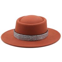 Fashion Women's Hat Woolen Big Brim Hat Solid Color Rhinestone Flat-brimmed Top Hat sku image 3