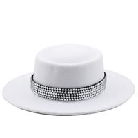Fashion Women's Hat Woolen Big Brim Hat Solid Color Rhinestone Flat-brimmed Top Hat sku image 5