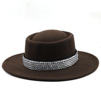Fashion Women's Hat Woolen Big Brim Hat Solid Color Rhinestone Flat-brimmed Top Hat sku image 6