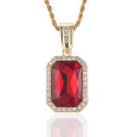 Red Sapphire Pendant Alloy Rhinestone Pendant Cuban Chain Necklace Jewelry sku image 3