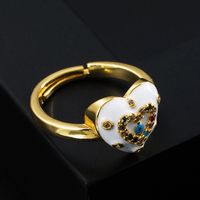 Vintage Copper Micro-inlaid Zircon Color Oil Dripping Devil's Eye Heart Ring sku image 1