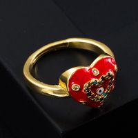 Vintage Copper Micro-inlaid Zircon Color Oil Dripping Devil's Eye Heart Ring sku image 2