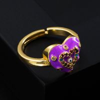 Vintage Copper Micro-inlaid Zircon Color Oil Dripping Devil's Eye Heart Ring sku image 3