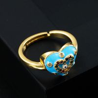 Vintage Copper Micro-inlaid Zircon Color Oil Dripping Devil's Eye Heart Ring sku image 4