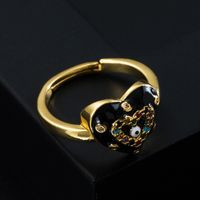 Vintage Copper Micro-inlaid Zircon Color Oil Dripping Devil's Eye Heart Ring sku image 5
