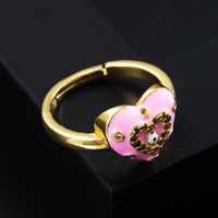 Vintage Copper Micro-inlaid Zircon Color Oil Dripping Devil's Eye Heart Ring sku image 6