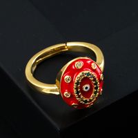 Fashion Copper Micro-inlaid Zircon Color Oil Dripping Devil's Eye Open Ring sku image 2