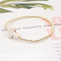 New Simple Acrylic Gold-plated Non-fading Beaded White Turquoise Cross Bracelet sku image 1