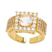 Fashion Zircon Opening Simple Geometric Contrast Color Adjustable Copper Ring sku image 1