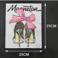 Three-dimensional Hand-stitched Digital Printing Rhinestone Beaded Pink Bow High-heeled Cloth Patch sku image 1