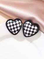 New Fashion Heart Geometric Black And White Plaid Earrings Jewelry sku image 1
