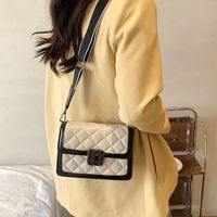 Autumn And Winter Lingge Embroidery Thread Niche Bag Wide Shoulder Strap Small Square Bag sku image 4