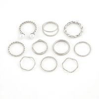 European And American Trend Simple Wave Twist Open Pearl Joint Ring 10 Ten-piece Ring sku image 2