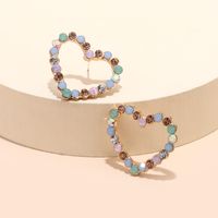 Vintage Heart-shaped Inlaid Rhinestones Colorful Shining Earrings sku image 1