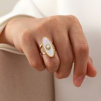 Mode Oval Rostfreier Stahl Überzug Künstliche Perlen Offener Ring main image 3