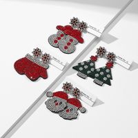 1 Paar Mode Weihnachtsbaum Weihnachtsmann Inlay Tuch Strasssteine Tropfenohrringe main image 1