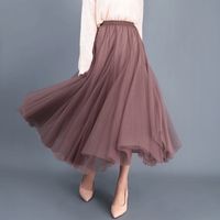 Spring Autumn Fashion Solid Color Polyester Regular Fit Maxi Long Dress Skirts main image 4