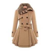 Women's Fashion Solid Color Double Breasted Woolen Coat main image 1