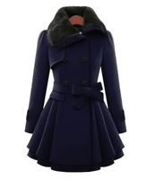 Women's Fashion Solid Color Double Breasted Woolen Coat main image 2