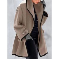 Women's Fashion Solid Color Patchwork Single Breasted Coat Woolen Coat main image 3