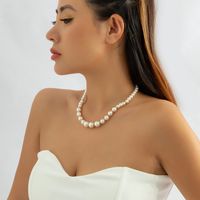 Fashion Round Alloy Choker Pearl Inlay Rhinestones Pearl Necklaces sku image 1