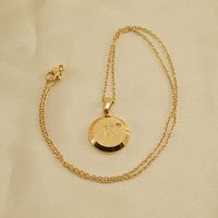 Fashion Round Letter Stainless Steel Titanium Steel Inlay Zircon Pendant Necklace 1 Piece main image 3