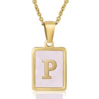 Fashion Letter Stainless Steel Plating Inlay Shell Pendant Necklace 1 Piece sku image 16