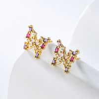 Fashion Bee Lizard Butterfly Copper Gold Plated Zircon Ear Studs 1 Pair main image 3