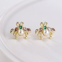 Fashion Bee Lizard Butterfly Copper Gold Plated Zircon Ear Studs 1 Pair main image 4