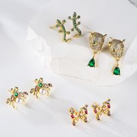 Fashion Bee Lizard Butterfly Copper Gold Plated Zircon Ear Studs 1 Pair main image 1