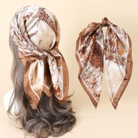 Women's Fashion Oil Painting Satin Printing Silk Scarves sku image 8