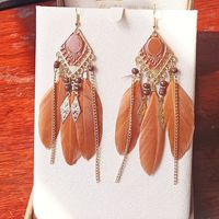 Fashion Jewelry Tassel Bohemian Retro Feather Alloy Earrings sku image 6