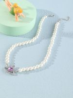 Princess Heart Shape Plastic Metal Beaded Inlay Rhinestones Girl's Necklace 1 Piece main image 3