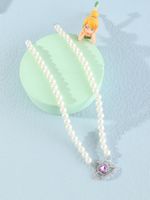 Princess Heart Shape Plastic Metal Beaded Inlay Rhinestones Girl's Necklace 1 Piece main image 2