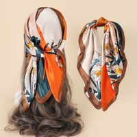 Women's Fashion Flower Satin Printing Silk Scarves sku image 3