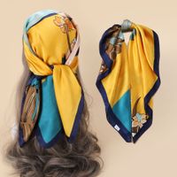 Women's Fashion Flower Satin Printing Silk Scarves sku image 4