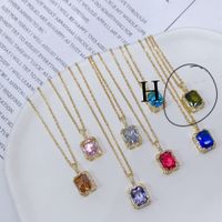 Simple Style Square Copper Inlay Zircon Pendant Necklace 1 Piece sku image 7