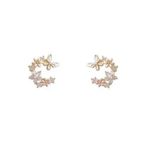 Fashion Star Heart Shape Bow Knot Copper Rhinestones Ear Studs 1 Pair main image 3