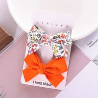 Sweet Flower Bow Knot Cloth Printing Hair Clip 2 Pieces sku image 4