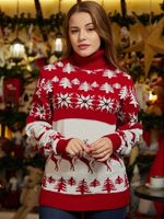 Moda Árbol De Navidad Poliéster Suéter Tipo Con Cuello De Tortuga Manga Larga Manga Regular Jacquard Suéter sku image 10